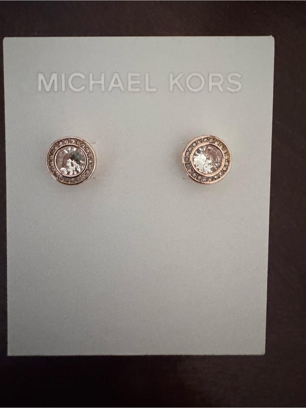 Michael Kors Rose Gold Round Crystal Halo Stud Earrings - Picture 2 of 3